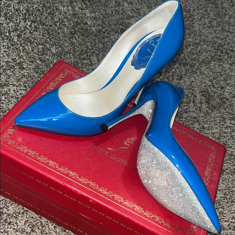 Very rare Rene Caovilla Blue and Silver High Heels